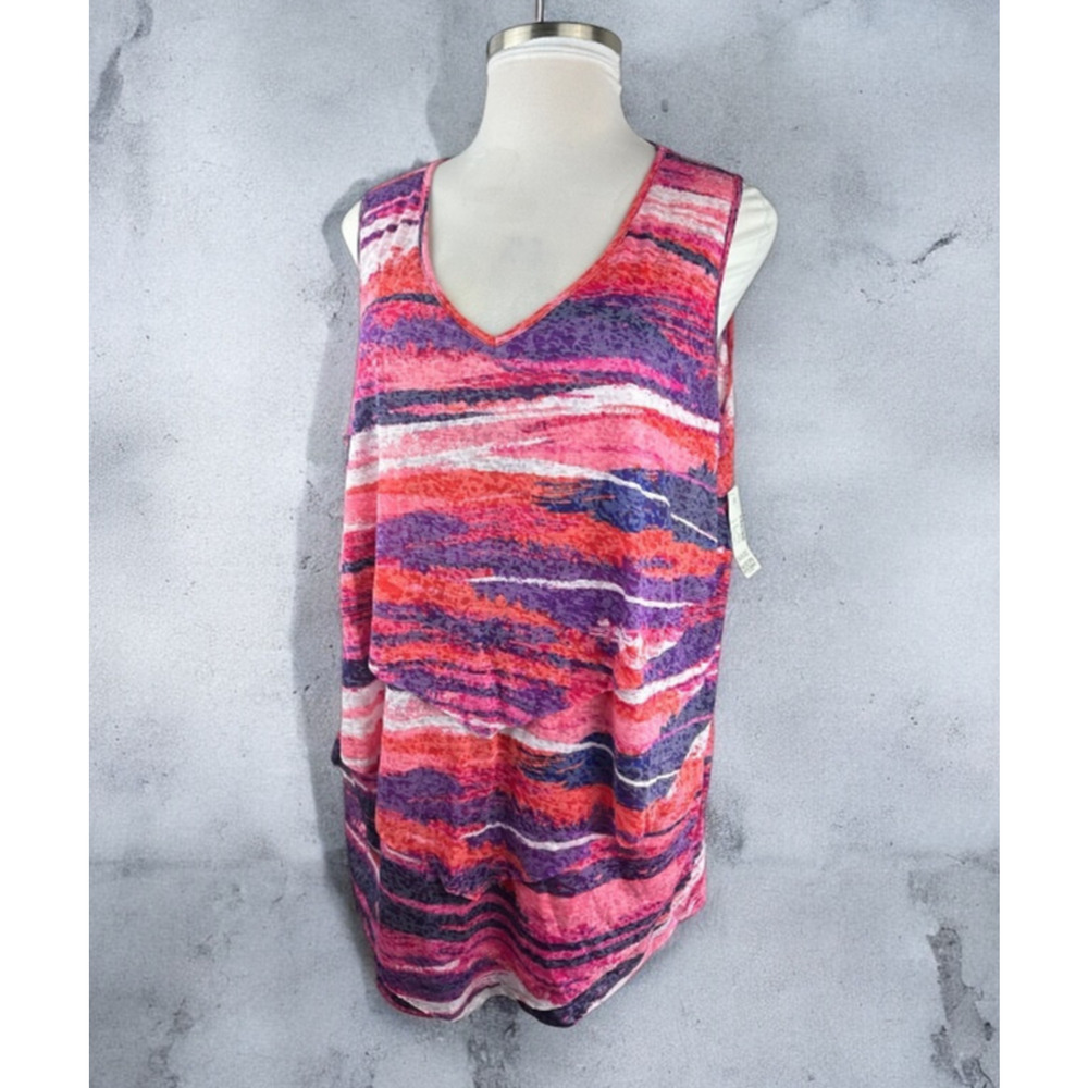 ✨2/$20 NWT Catherines Sleeveless Tiered Top Semi Sheer Purple Pink Plus Size 3X - Picture 12 of 12